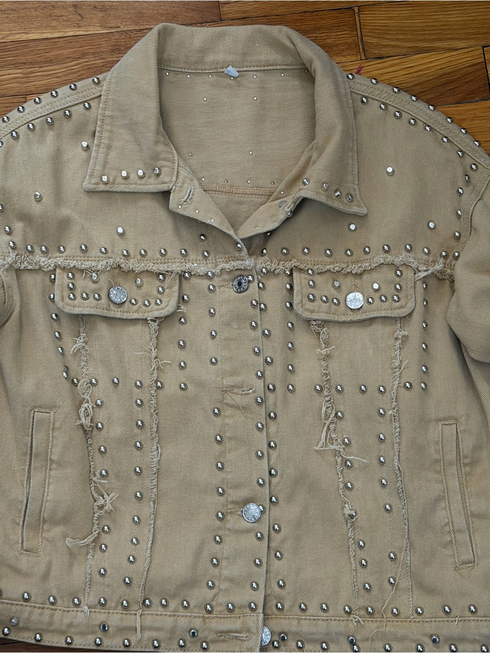 Zara Beige Studded Denim Jacket - Picture 2 of 3